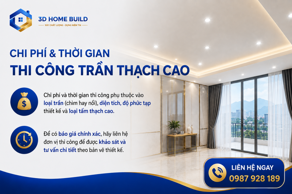 3D HOME BUILD_Chi phí và thời gian thi công trần thạch cao