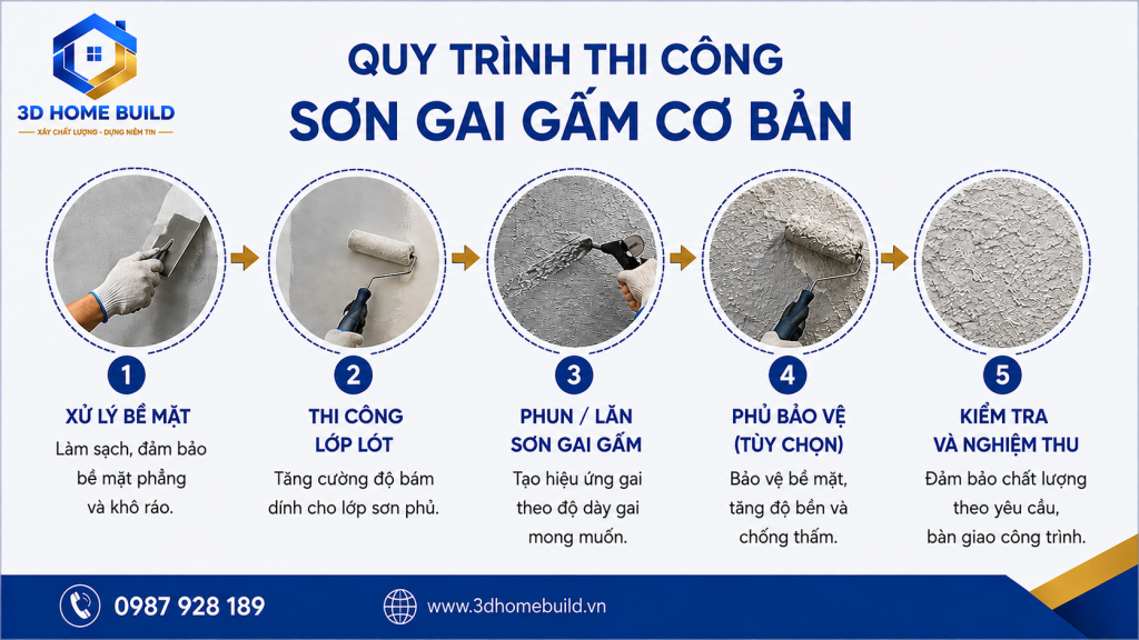 3D HOME BUILD_Quy trình thi công sơn gai gấm cơ bản